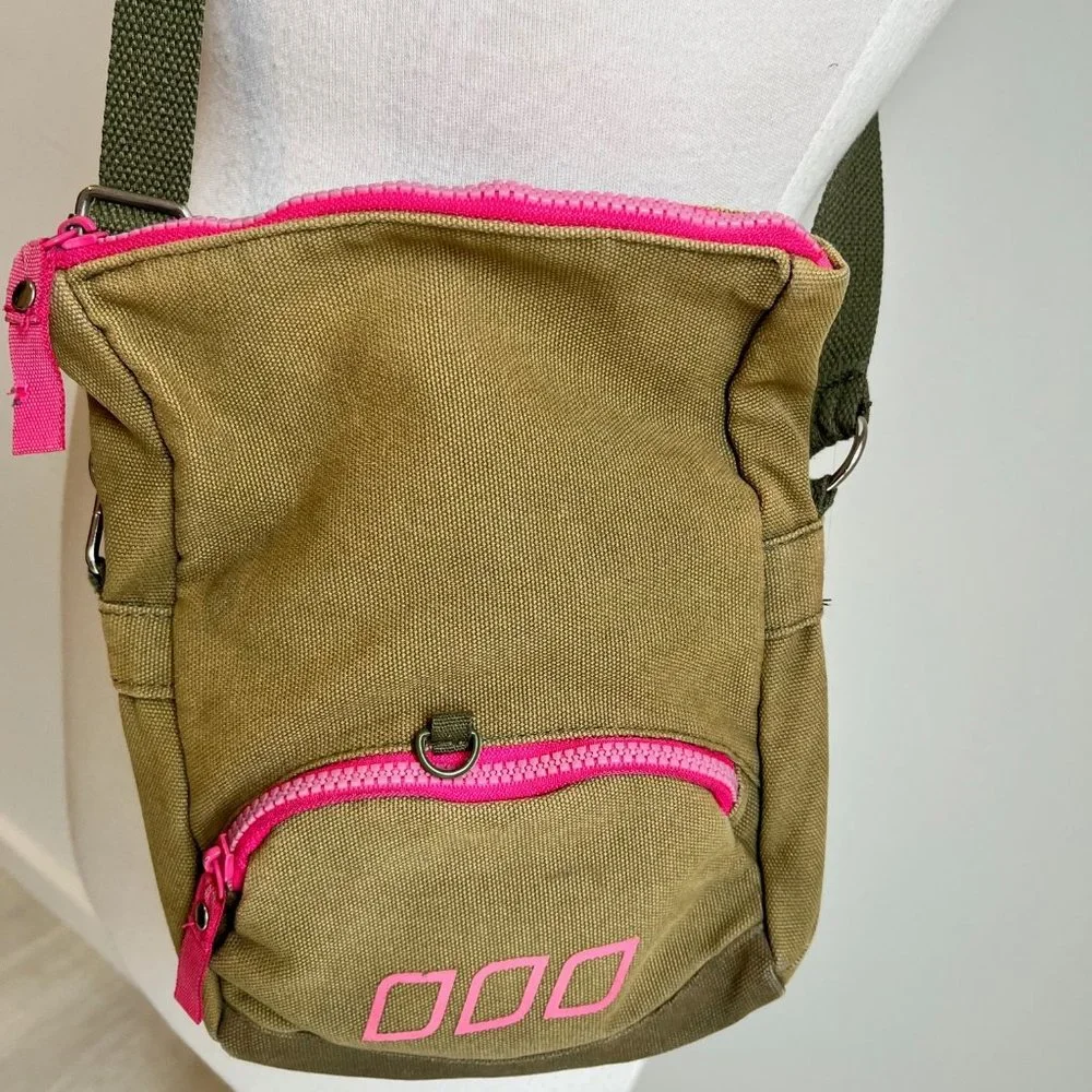 Lorna Jane Khaki Small Canvas Style Cross Body Bag w'  Long Strap - Picture 11 of 14